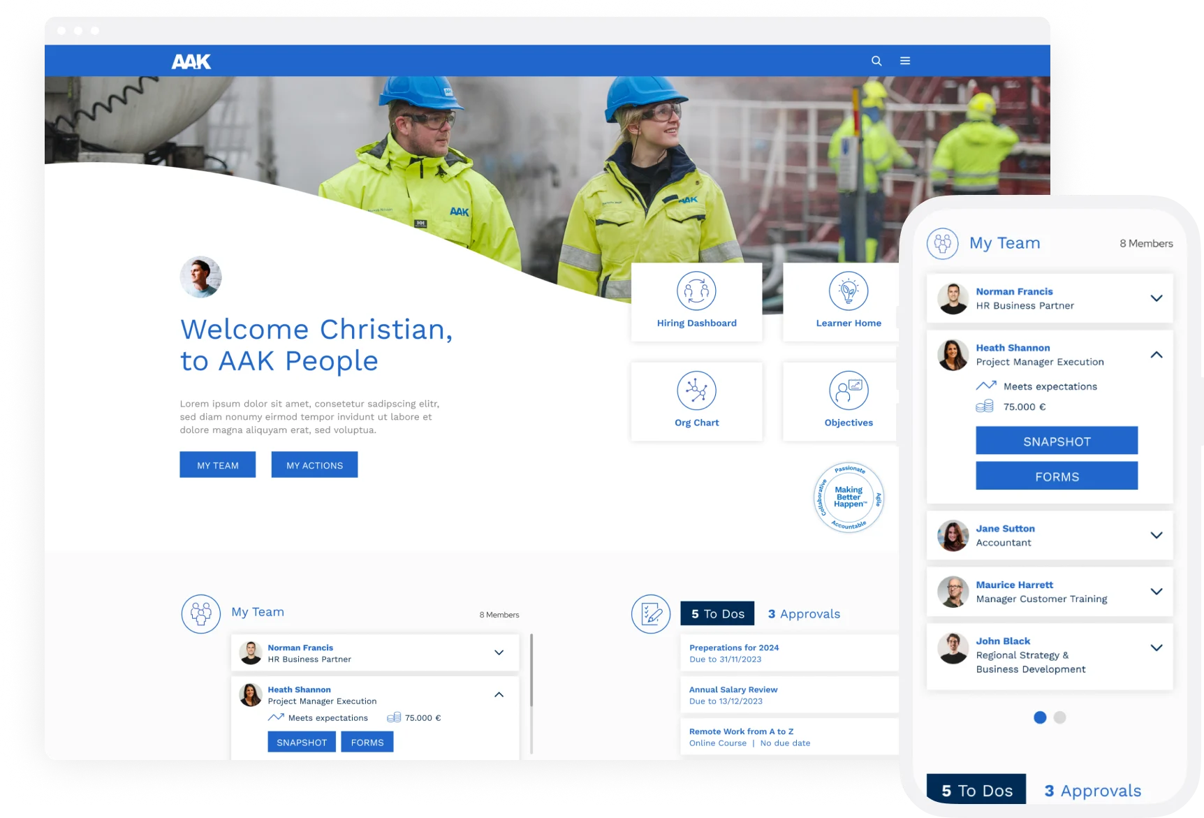 Manager communication hub with employee updates, interaction, and engagement features