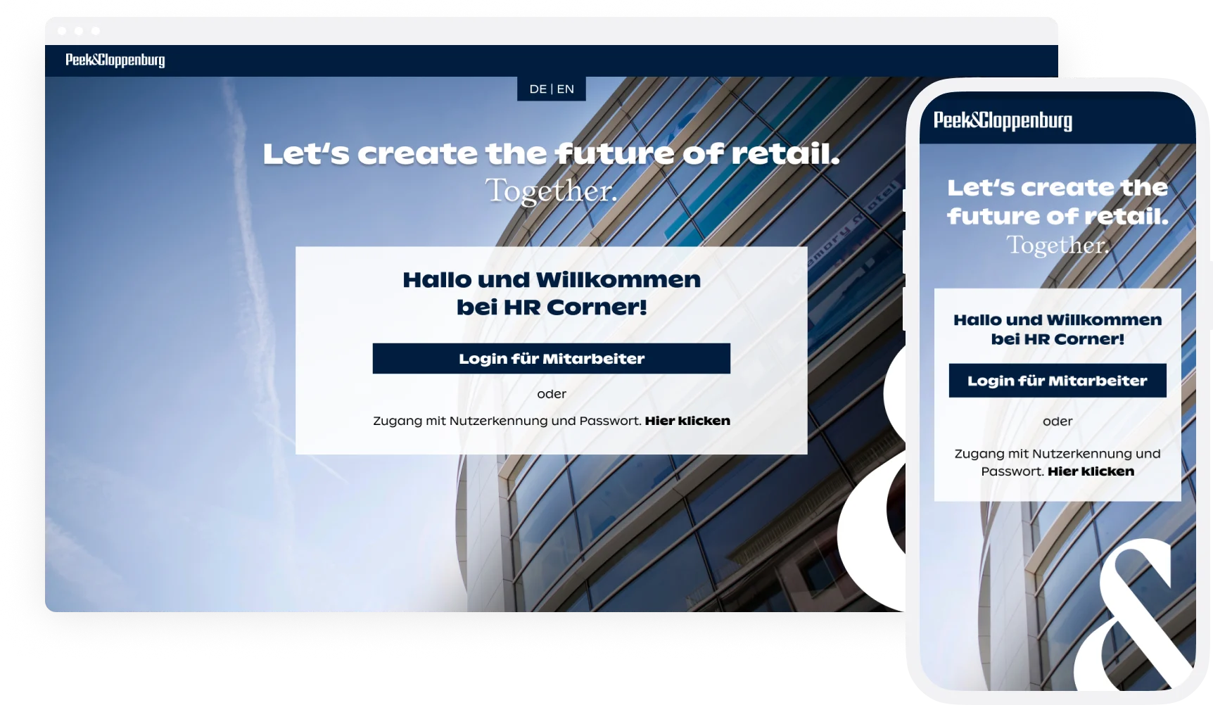 Responsive login page for Peek and Cloppenburg across desktop and mobile devices