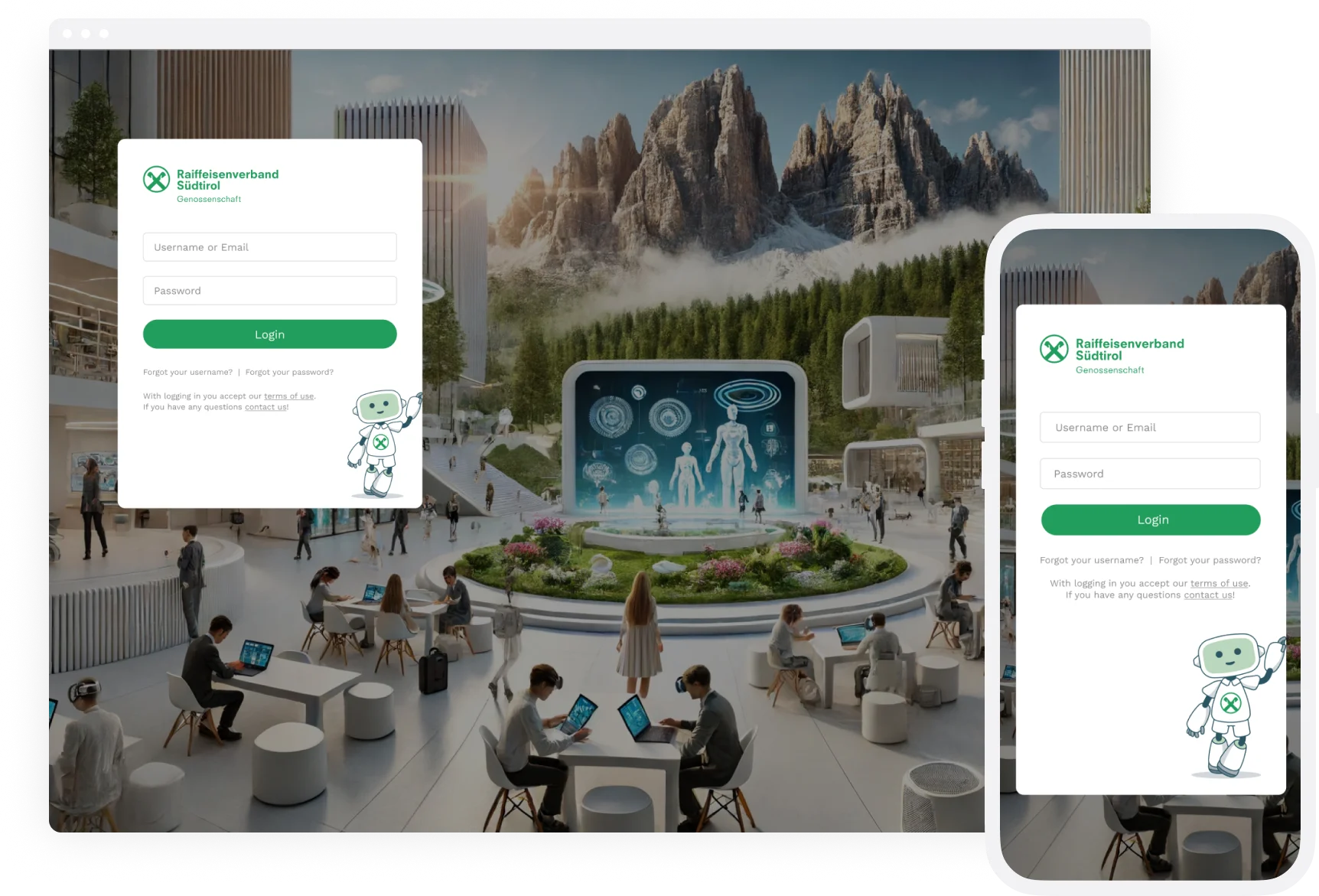 Branded login page for Raiffeisenverband Südtirol with custom visuals and layout